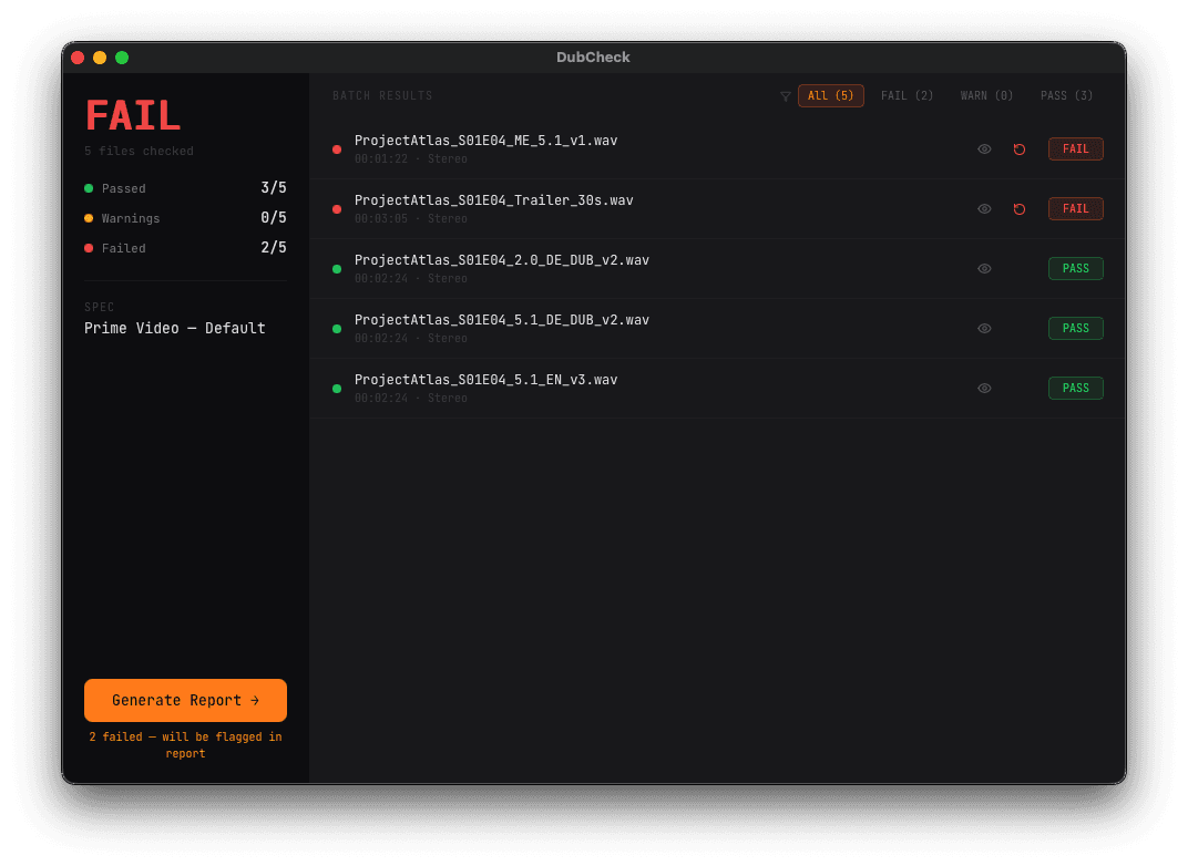 Batch summary results screen