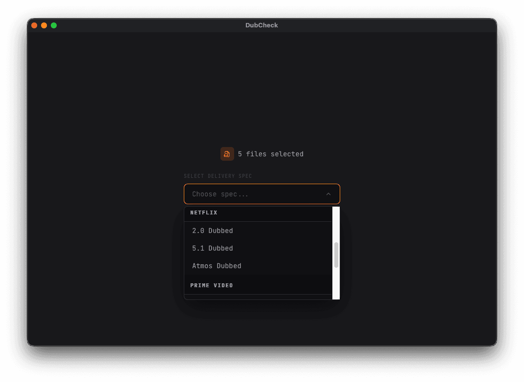 Delivery spec selection menu